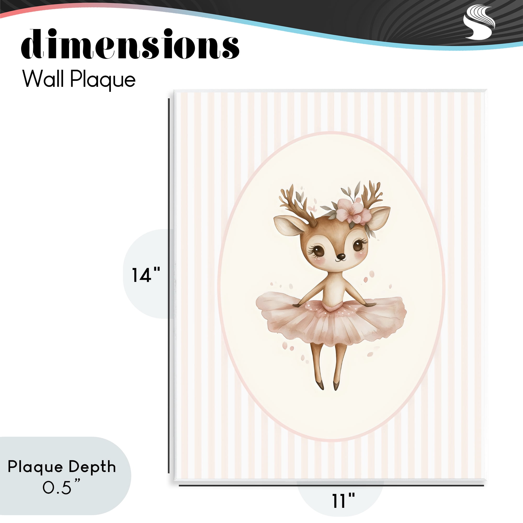 Stupell Industries Nursery Ballerina Deer Striped Wall Plaque Art, design by LSR Design Studio