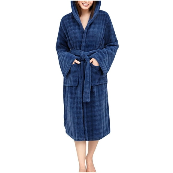 Gytharion Coral Velvet Robes for Women Winter Warm Plush Kimono Robe Soft Cozy Belted Fleece Hooded Bathrobe Cute Solid Knee-Length Fuzzy Housecoat with Pockets