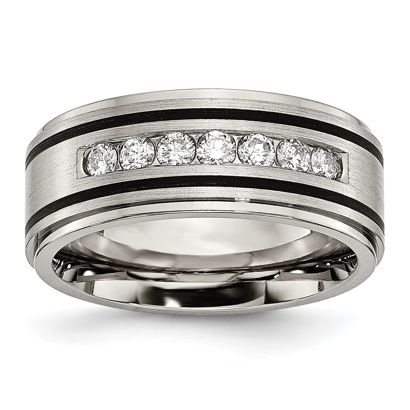 Primal Steel Titanium Brushed Enameled 1/2ct tw. Diamond 9mm Band ...