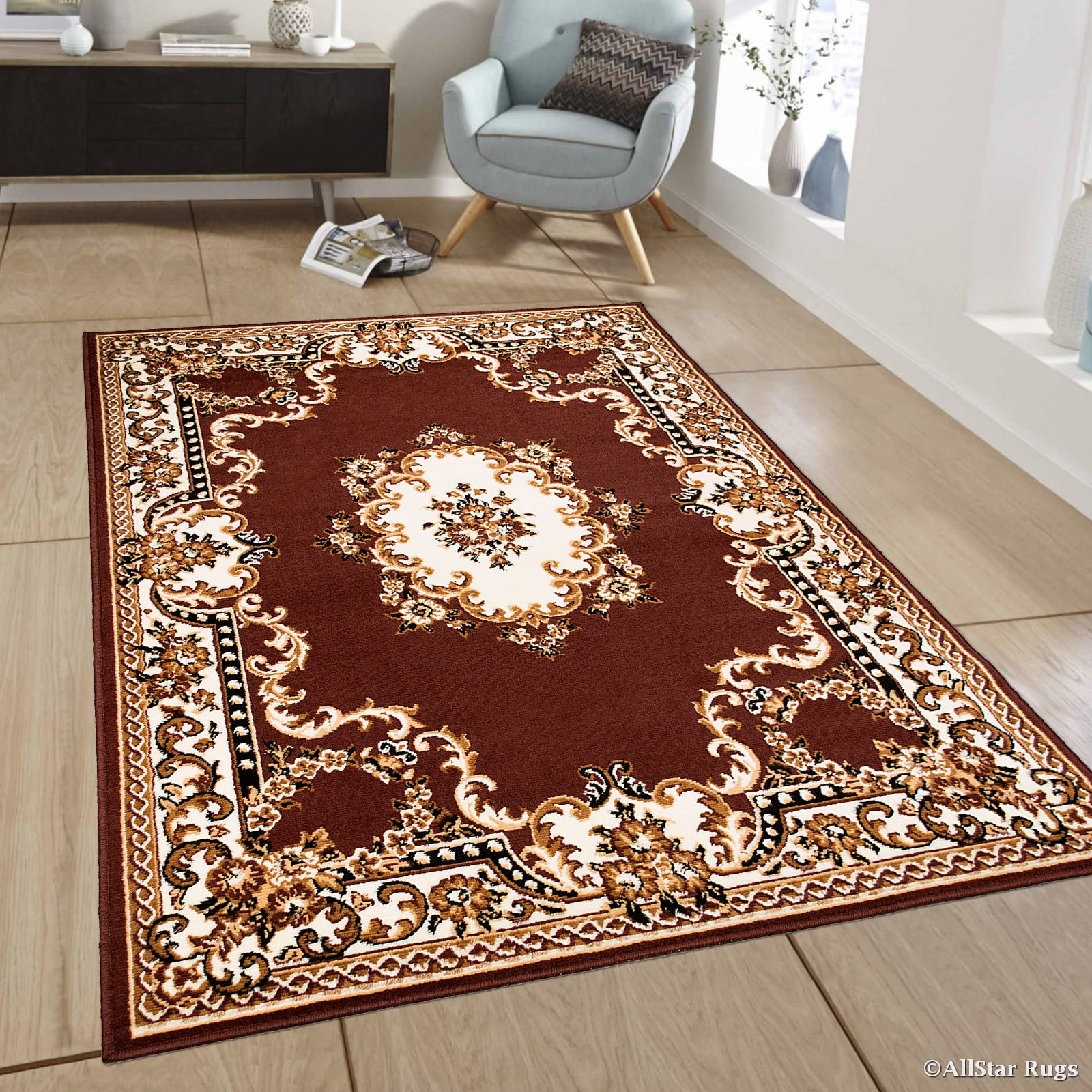 Allstar Dark Brown Woven High Quality Rug. Traditional. Persian. Flower