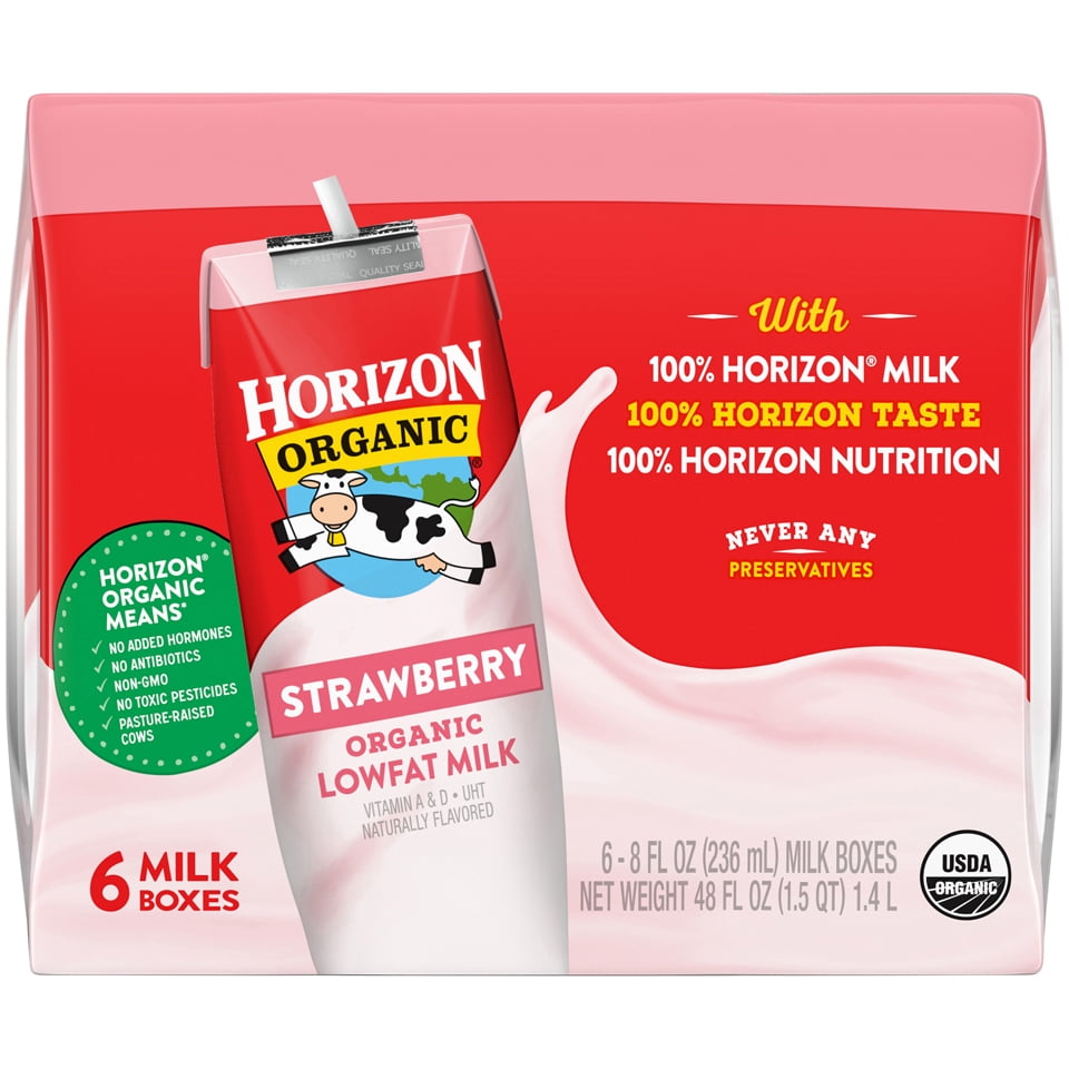 Horizon Organic Low Fat Strawberry Milk, 8 fl oz, 6 Count