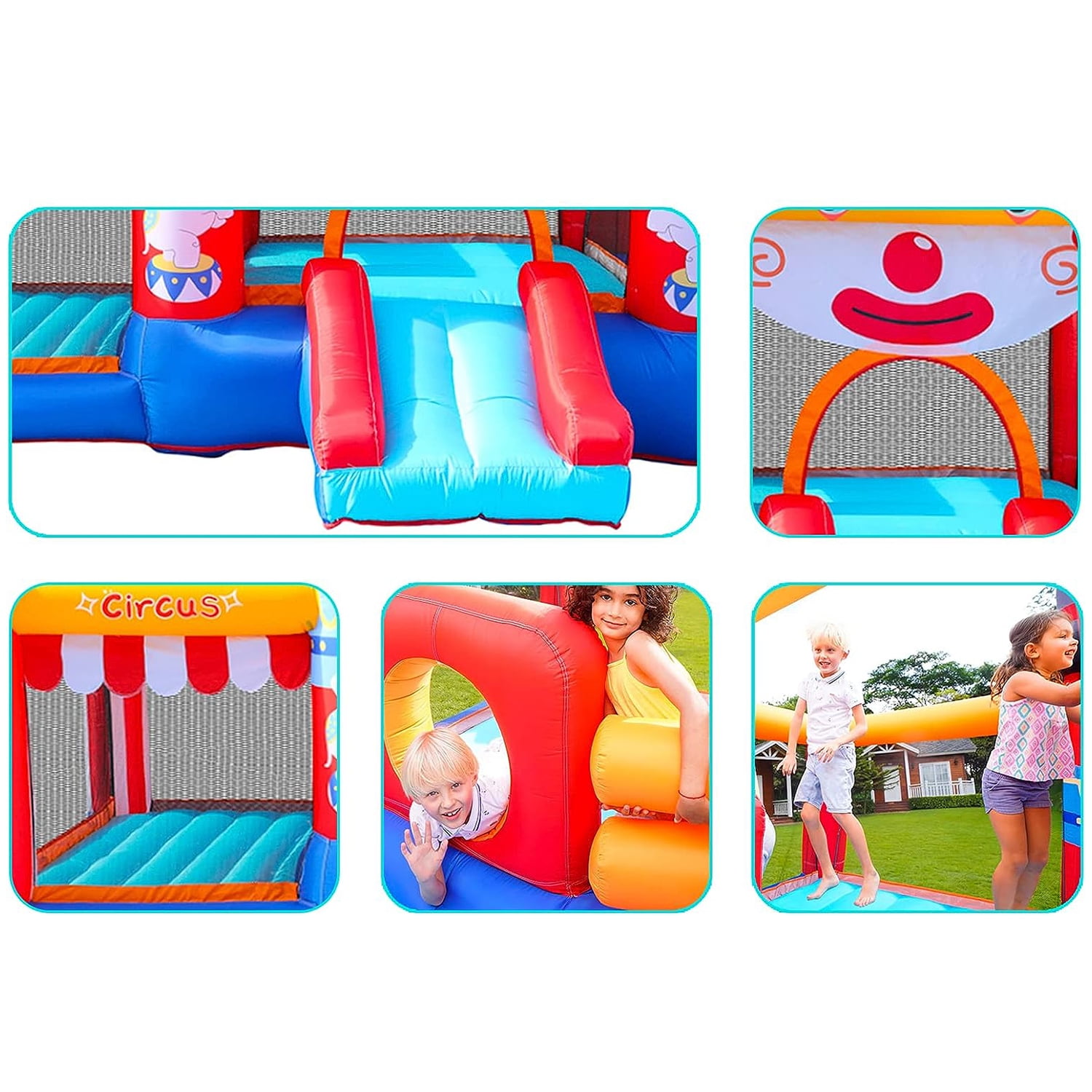 CIPACHO Inflatable Bouncer Castle for Kids, Jumping Bouncy House Slide with Blower, Bouncing Area and a Slide, Cute Clown Theme