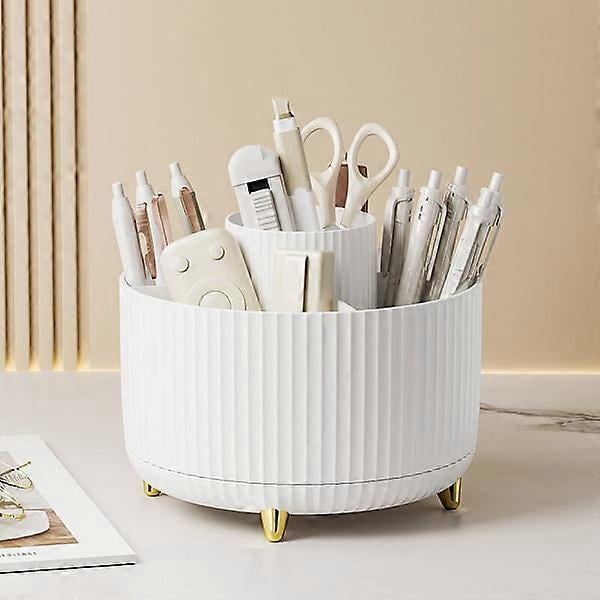 White 360° rotating desk organizer, cosmetics storage box, multifunctional