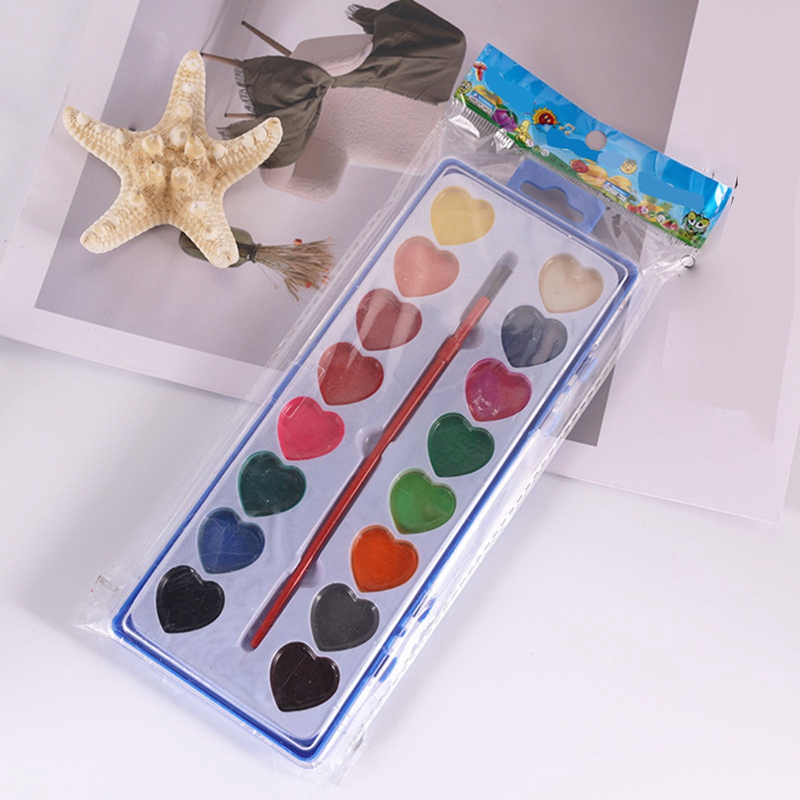 Fufafayo 3Pcs Children'sWatercolor Painting Set 16 Colors Heart-Shaped Palettes, Solid Pigment Powder Art Supplies, ft Kit for Beginners, Waterproof Painting Pen Included for Study Home Classroom