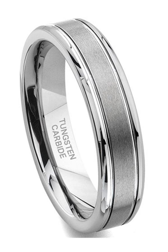 Tungsten Carbide 6MM Grooved Wedding Band Ring Sz 9.0