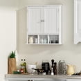 thumbnail image 5 of ChooChoo Mueble de baño montado en la pared, 2 puertas con 3 estantes abiertos, botiquines de madera con estante ajustable, gabinetes de almacenamiento que ahorran espacio sobre el inodoro para baño y, 5 of 5