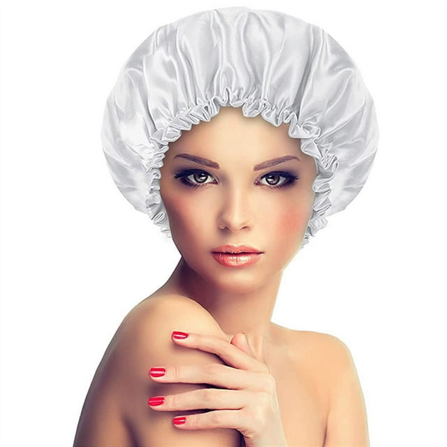 Satin Bonnet Sleeping Cap Double Layer Elasticated Trim Soft Night Hat for Woman