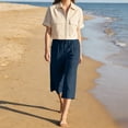 thumbnail image 2 of TZZQ Linen Straight Wide Leg Capris Pants for Women High Waisted Lounge Pant Loose Comfy Drawstring Beach Capris with Pockets Lightweight Baggy Bermuda Shorts Casual Cropped Trousers Navy Xl, 2 of 9
