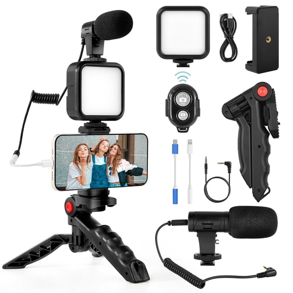 Kit de vlogs Kalofaye para iPhone y Android con trípode y luz LED