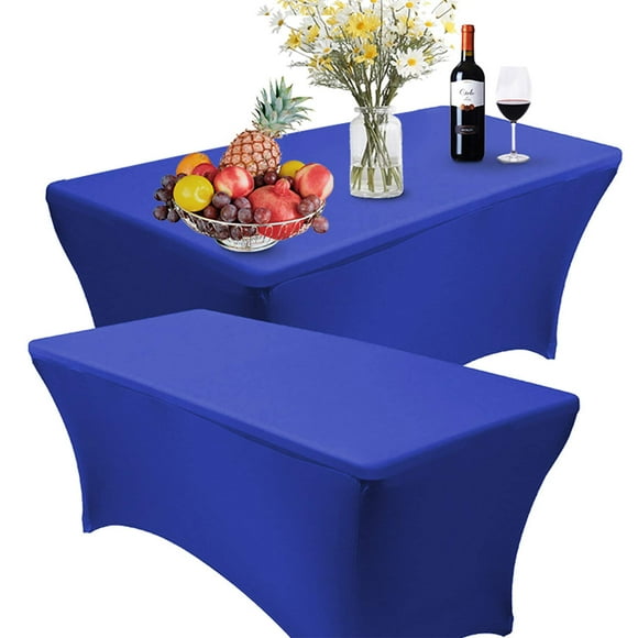 Reliancer 2 Pack 4Ft Rectangular Spandex Table Cover Four-Way Tight Fitted Stretch Tablecloth Table Cloth For Outdoor Party Dj Tradeshow Banquet Vendor Wedding Celebration (2Pc 4Ft Royal Blue)