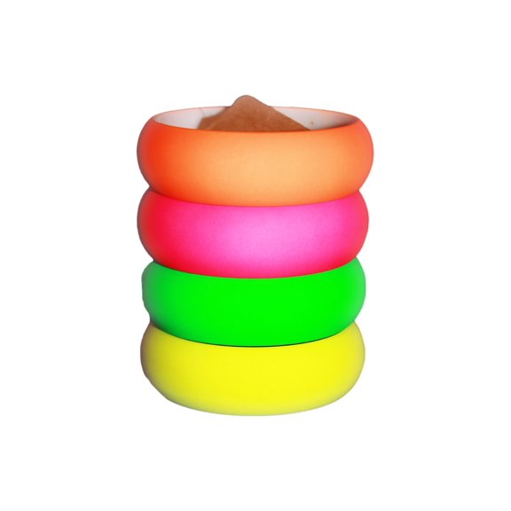 4 Pack 1980s Style Costume Bracelets 1" Soft Bangles - Green Orange Yellow rosy
