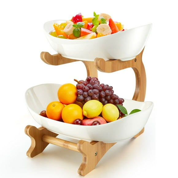 2 Tier/3 Tier Ceramic Fruit Bowl with Stand Large Capacity Ceramic Fruit Basket Tray Holder Multifunctional Fruit Serving Bowl Set for Fruit Vegetable Dessert