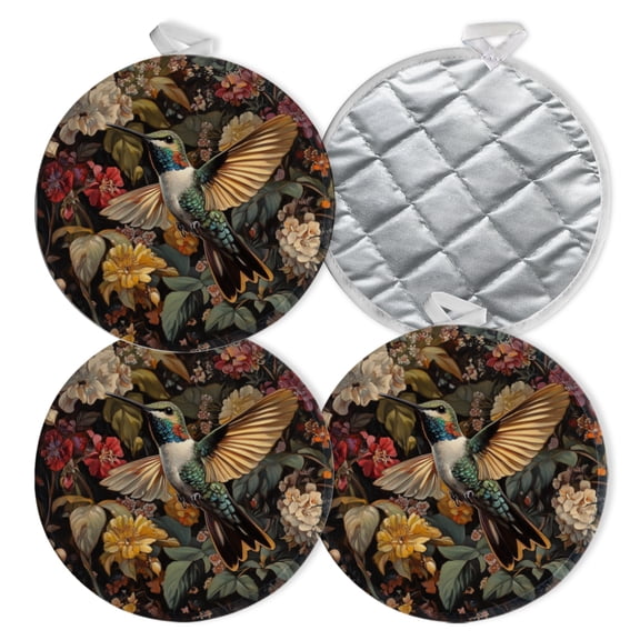 4 PCS Pot Holders for Kitchen,Potholders Sets with Hook for Oven,Cooking,Baking,Hummingbird And The Beauty Of Diverse Flowers