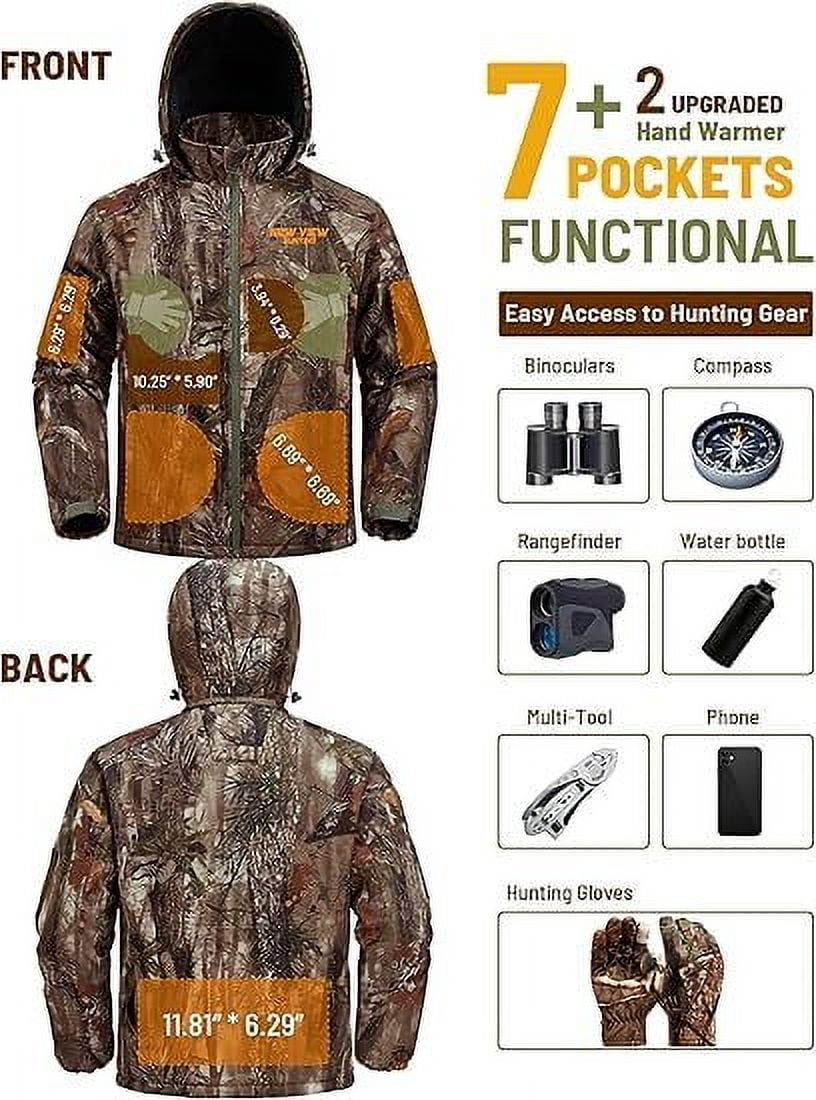 NEW VIEW Insulated Hunting Jacket for Men Cold Weather, Warm Camo Hunting Jackets with Hood, Water Resistant Hunting Clothes