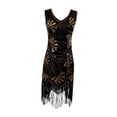 thumbnail image 2 of Vestido elegante de lentejuelas para mujer, brillante, con borlas, para actuaciones en el escenario de samba y club. Oro negro, 2 of 9
