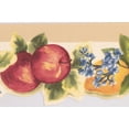 thumbnail image 1 of Vintage Rouge Pommes Jaune Citrons Bleu Fleurs Brun Blanc Papier Peint Bord Rétro Design, Rouleau 15' x 5,25'', 1 of 3