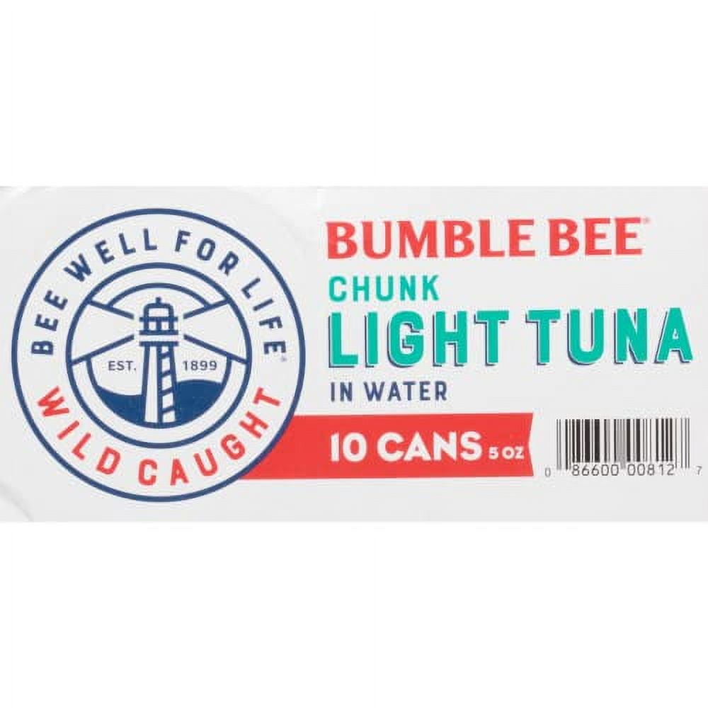 Bumble Bee Chunk Light Tuna in Water, 5 oz Cans (Pack of 10) - Wild Caught Tuna - 22g Protein per Serving - Non-GMO Project Verified, Gluten Free, Kosher - Great for Tuna Salad and Recipes