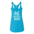 thumbnail image 2 of Wild Bobby Just A Girl Who Loves Jesus Inspirational/Christian Women Tri-Blend Racerback Tank Top, Vintage Turquoise, Medium, 2 of 5