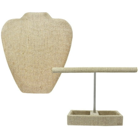 Necklace Easel Stand Ikee Design Linen T-bar Jewelry Stand Hanger Organizer and Necklace Display with Easel for Necklace, Bracelet, Earrings ()