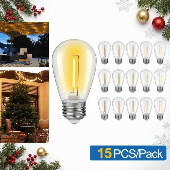 YIMIEMIT 15 Pack S14 LED Bulbs, Warm White Shatterproof Waterproof E26 Base, Vintage Edison Replacement Bulbs for Patio Outdoor String Lights