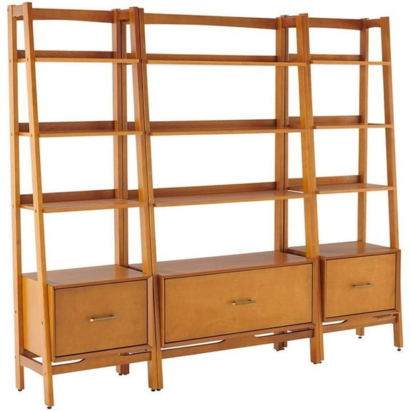 Bowery Hill 3-Piece Mid-Century Wood Etagere Bookcase Set in Acorn Brown