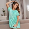 thumbnail image 3 of Pofeuu Cyan Mint Marble Print Women's Loose Fit Short Sleeve Nightgown, Comfortable Sleep Dress for Women, Casual Lounge Sleepwear, Soft Cotton Sleep Dress, 3 of 6