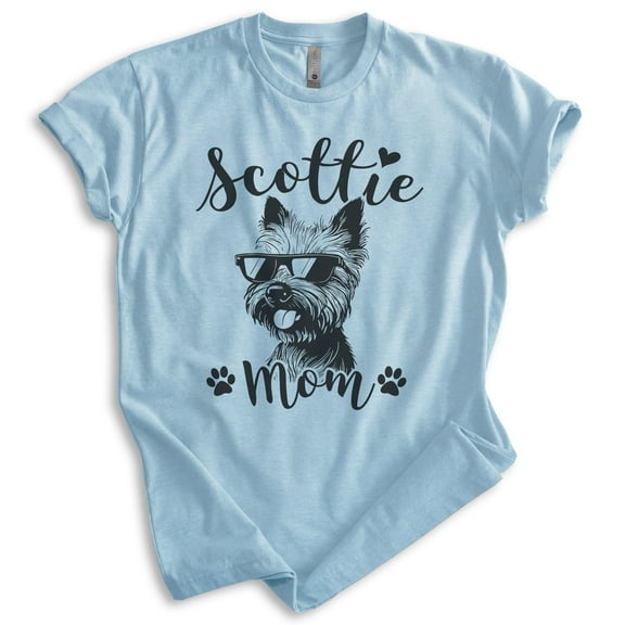 Scottie Mom, Unisex Women's Shirt, Scottish Terrier, Scottie Owner, Funny Dog Mom Gift, Heather Light Blue, Medium