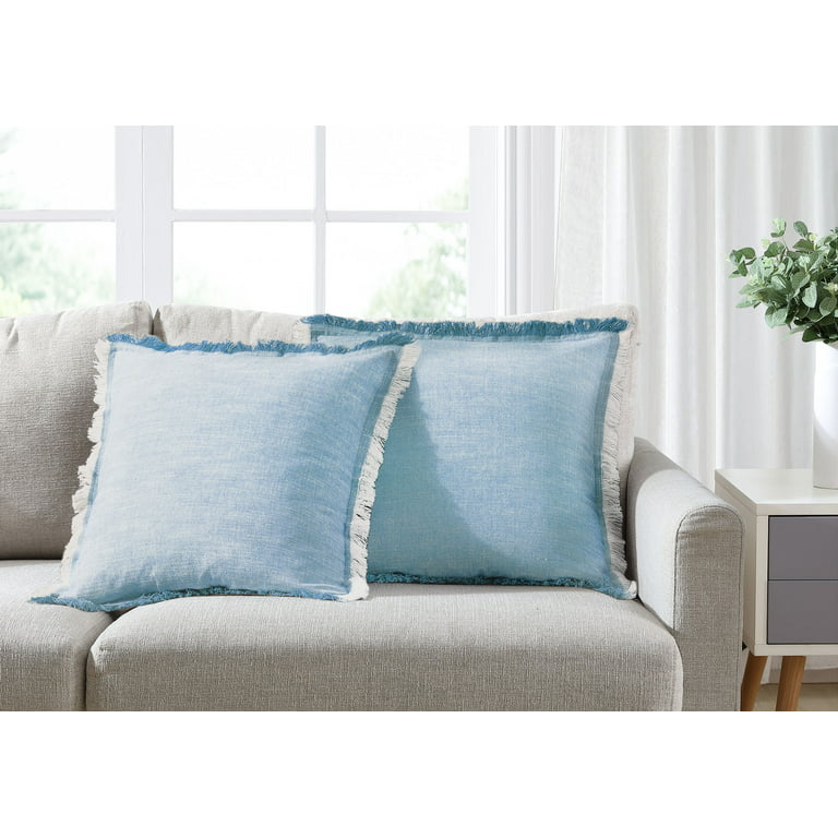Home Brilliant Blue Throw Pillows Set of 2 Square Textured Plush Decorative  Throw Pillow Covers for Bed Couch Car, Jeans Blue, 20 x 20 inch(50x50cm)
