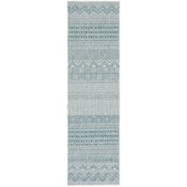 SAFAVIEH Courtyard Altan Geometric Indoor/Outdoor Runner Rug, Ivory/Turquoise, 2'3" x 8'