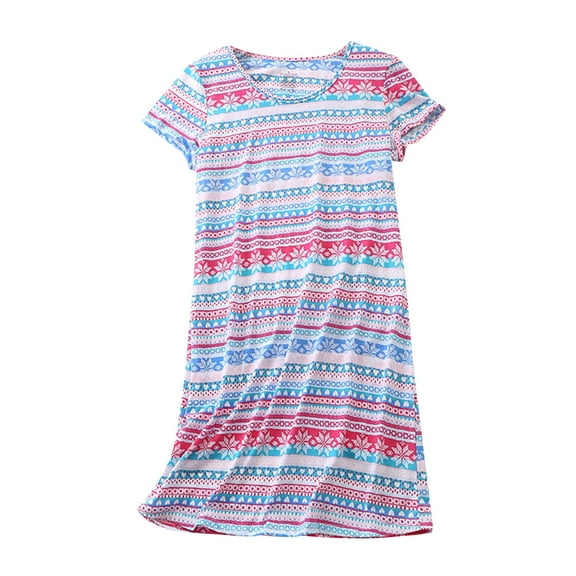 FAZVAOO Womens Nightgowns Short Sleeve Knit Cotton Night Shirts Floral Print Sleepwear