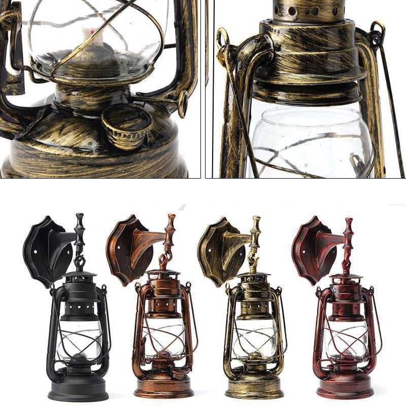 Rustic Wall Mounted Light Fixture Vintage Lantern Pendant Light Small Hanging Lighting with Glass Shade for Loft Farmhouse, Bronze