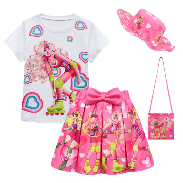 Nouvelle Robe de Cosplay pour Filles Mode ins Ensemble Deux Pièces pour Enfants Impression 3D Jupe Plissée