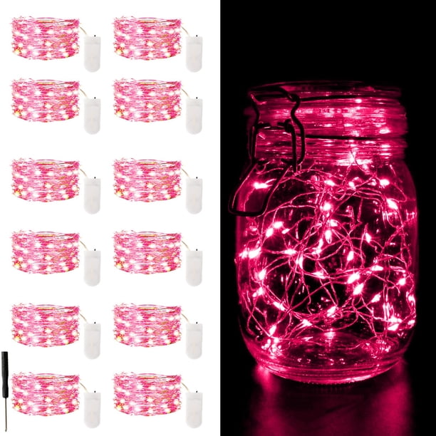 Cadena de luces CAMANTU, 12 unidades, color rosa, 2 m, 20 LED, impermeables