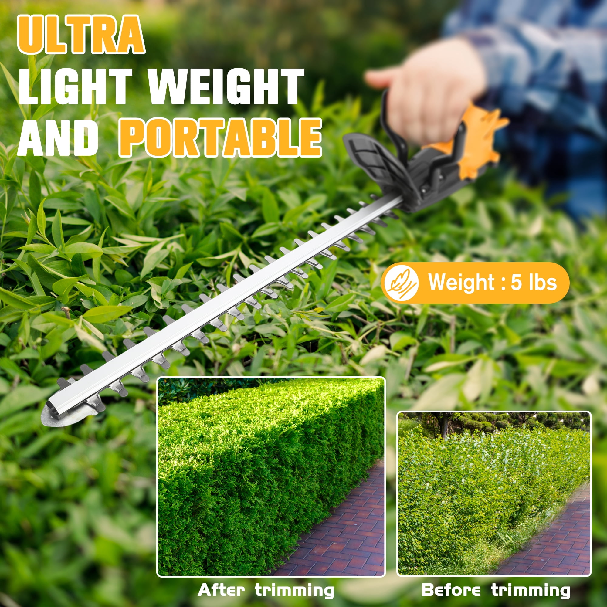 Hedge Trimmer Cordless, UMTIMATY 21V Electric Hedge Trimmer with 3.0Ah Battery and Charger for Bush Shrub Cutting, Trimming, Yellow
