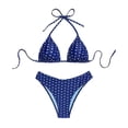 thumbnail image 7 of Women's Two Piece Bikini Swimsuit Halter Back Tie Top Triangle Bottom String Polka Dot Bikini Sets(Blue,XS), 7 of 7