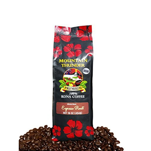 100 Kona Coffee Espresso Roast 1 Pound Premium Gourmet Ground by