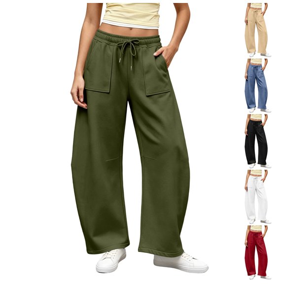 Falkdiz Womens Comfy Sweatpants Breathable Running Pockets Open Bottom Sport Drawstring Pantalones Workout Trendy Track Pants for Women Elastic Waist