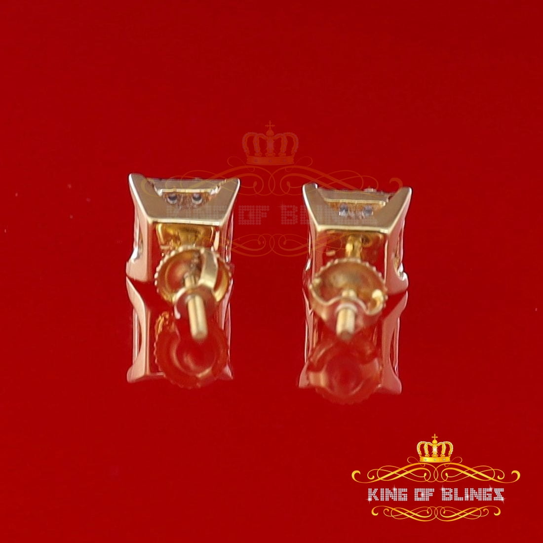 King of Bling's 10K Real Yellow Gold with 0.50 CT Diamond Square Stud Earring For Women And Men