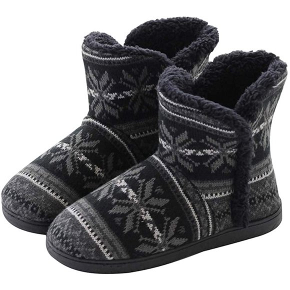 Women Warm Bootie Slippers Fluffy Memory Foam Plush Lining Slip-on House Shoes Indoor Outdoor Winter Bootie Slippers
