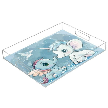 

Acrylic Tray 15.7*11.8*1.9 Inch Transparent Tray Food Tray Tea Cup Tray Serving Trays Cosmetics Storage Kitchen Table Bathroom Sundry Storage Pink Haired Elephant and Blue Haired Pony