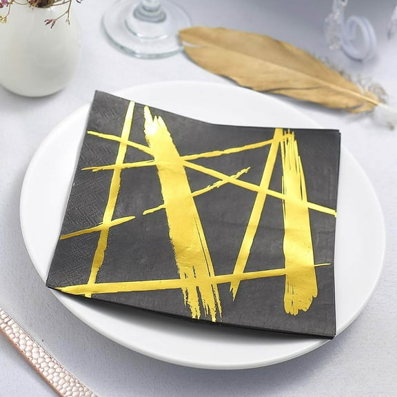 Efavormart 20 Pack 3 Ply Metallic Gold Streaks Design Black Paper Napkins Wedding Cocktail Napkins Dinner Napkins