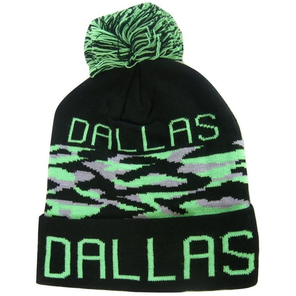 Dallas Adult Size Camo Winter Knit Pom Beanie Hats (Green)