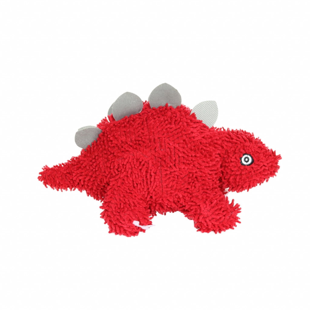 Mighty Microfiber Ball Med Stegosaurus Red Durable Squeaky Dog Toy