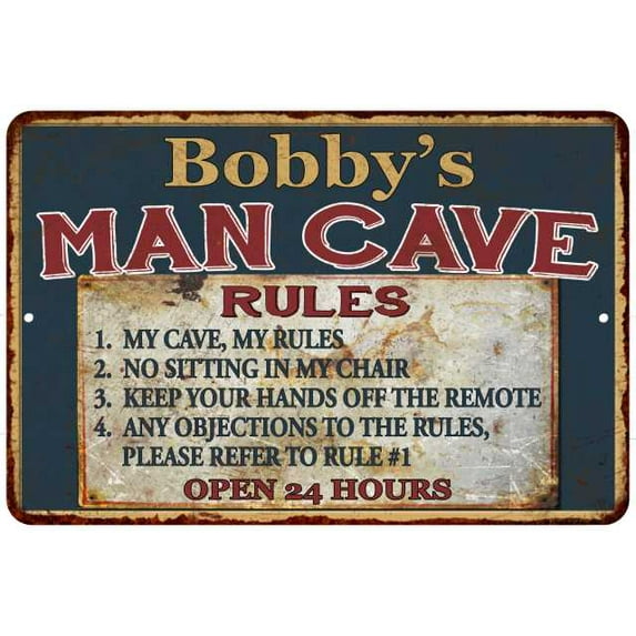 Bobby's Man Cave Rules Chic Rustic Green Sign Home 12 x 18 Matte Finish Metal 112180049259