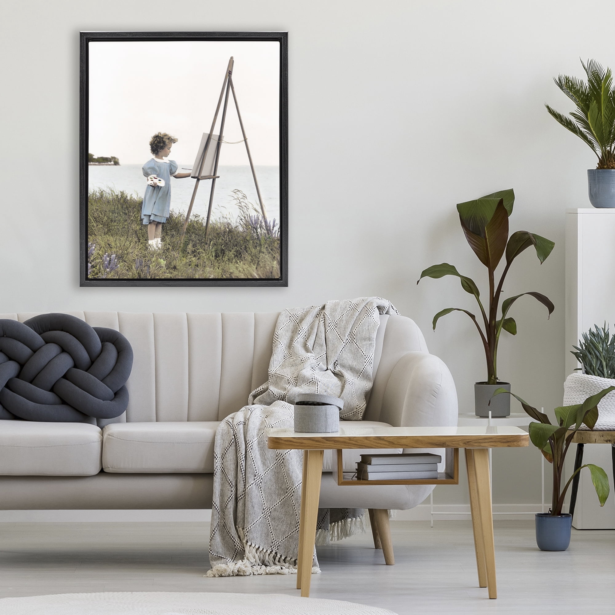 Stupell Industries Child Painting on Easel Black Framed Floater Canvas Wall Art, design by Kendra Dew