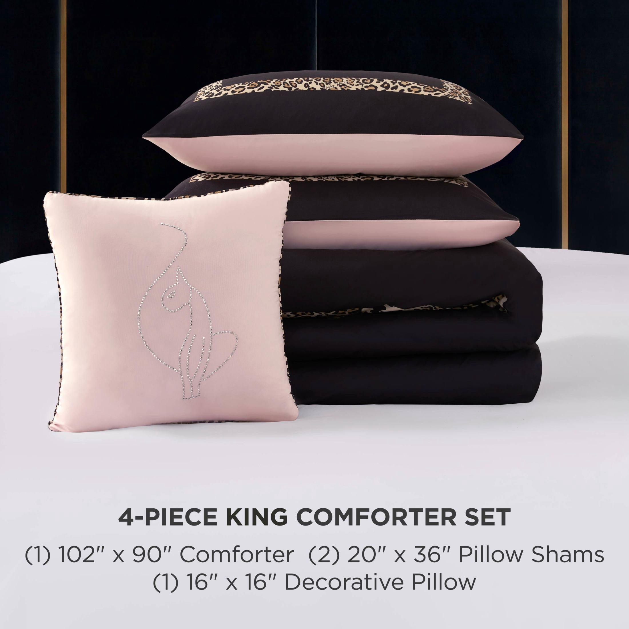 Baby Phat Leopard Hotel Border 4-Piece Comforter Set, Black, King