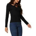 thumbnail image 4 of INSPIRE CHIC Women's Winter Long Sleeve Ribbed Knitted Tops Casual Cut Out Pullover Sweater S Black, 4 of 5