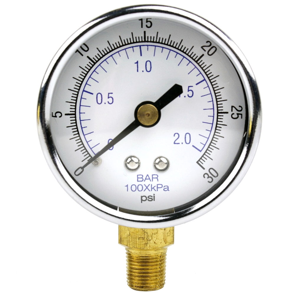1/8" NPT Air Compressor Lower Mount Pressure Gauge 030 PSI Side Mnt