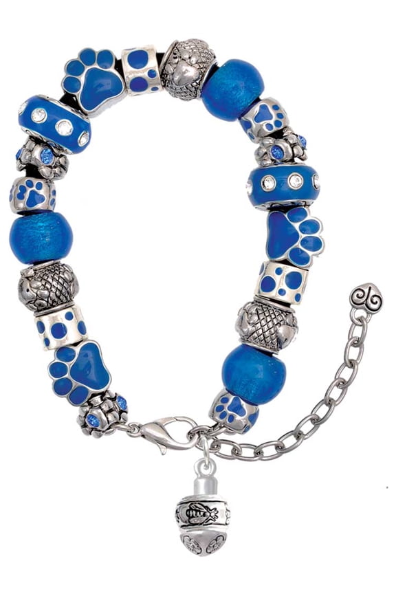 Silvertone Napoleon's Bee Spinner Blue Paw Print Bead Bracelet, 7"+2"
