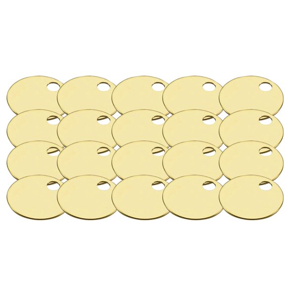 Lucky Line 1-1/4" Solid Brass Round Tag - One Hole and 1-1/4 Inch Diameter, 20 Pack (2601220)